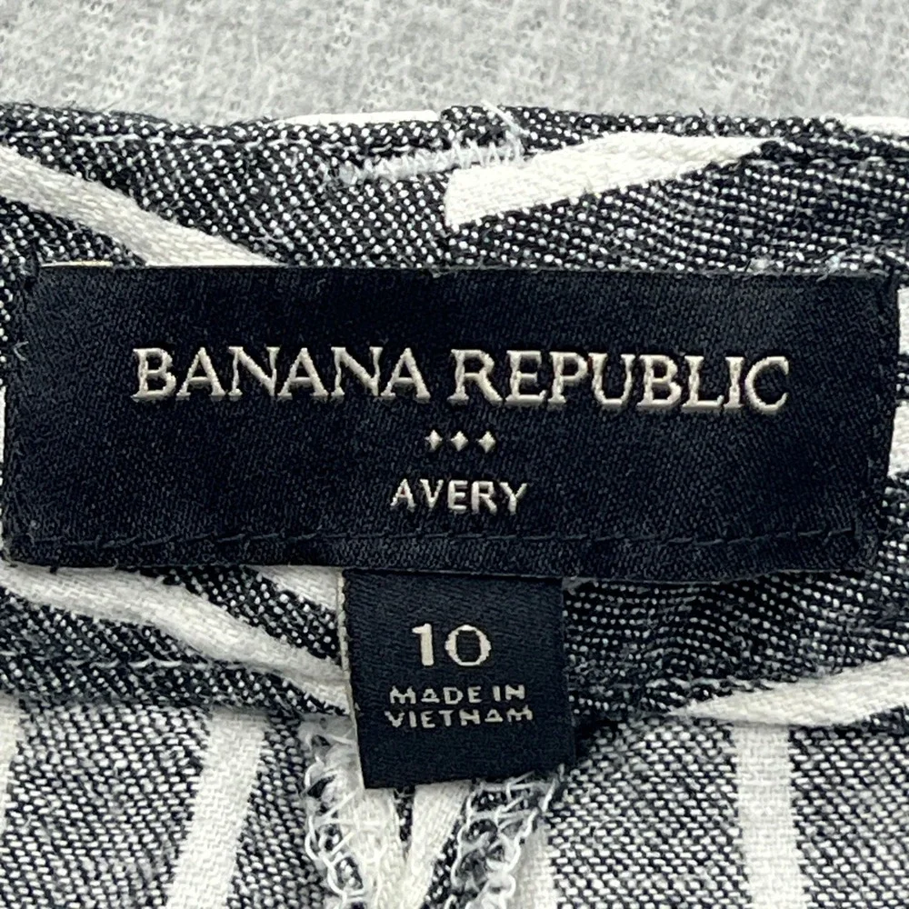 Banana Republic Avery Linen Pants Womens 10 Gray White Striped Straight Ankle